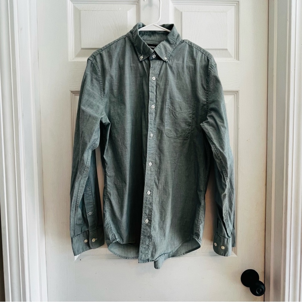 Bonobos Casual Gray Green Button-Down Shirt Slim Fit Medium